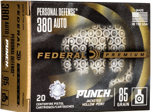 Federal PD380P1 Premium Personal Defense Punch 380 ACP 85 gr Jacket Hollow Point 20 Per Box/ 10 Cs