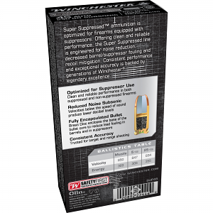 Winchester Ammo SUP45 Super Suppressed 45ACP Subsonic 230gr Encapsulated Full Metal Jacket 50 Per Box