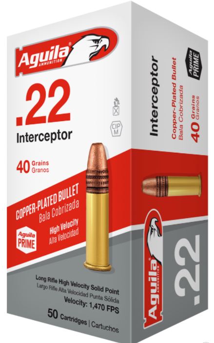 Aguila Special Interceptor Copper Plated Solid Point .22LR 40GR - 50RD - LIMIT 2