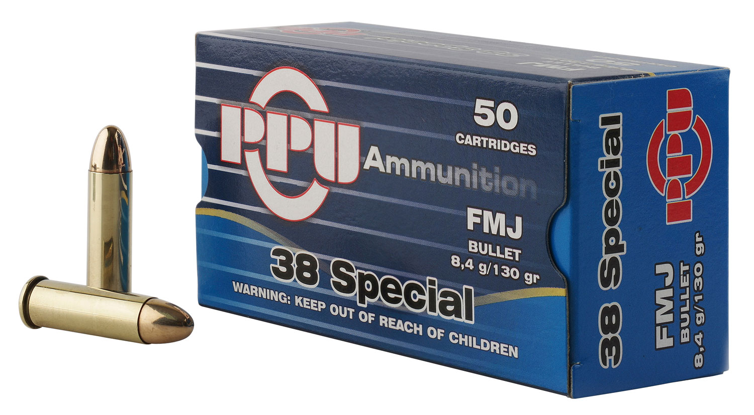 PPU PPH38SF Handgun 38 Special 130 gr Full Metal Jacket (FMJ) 50RD Box