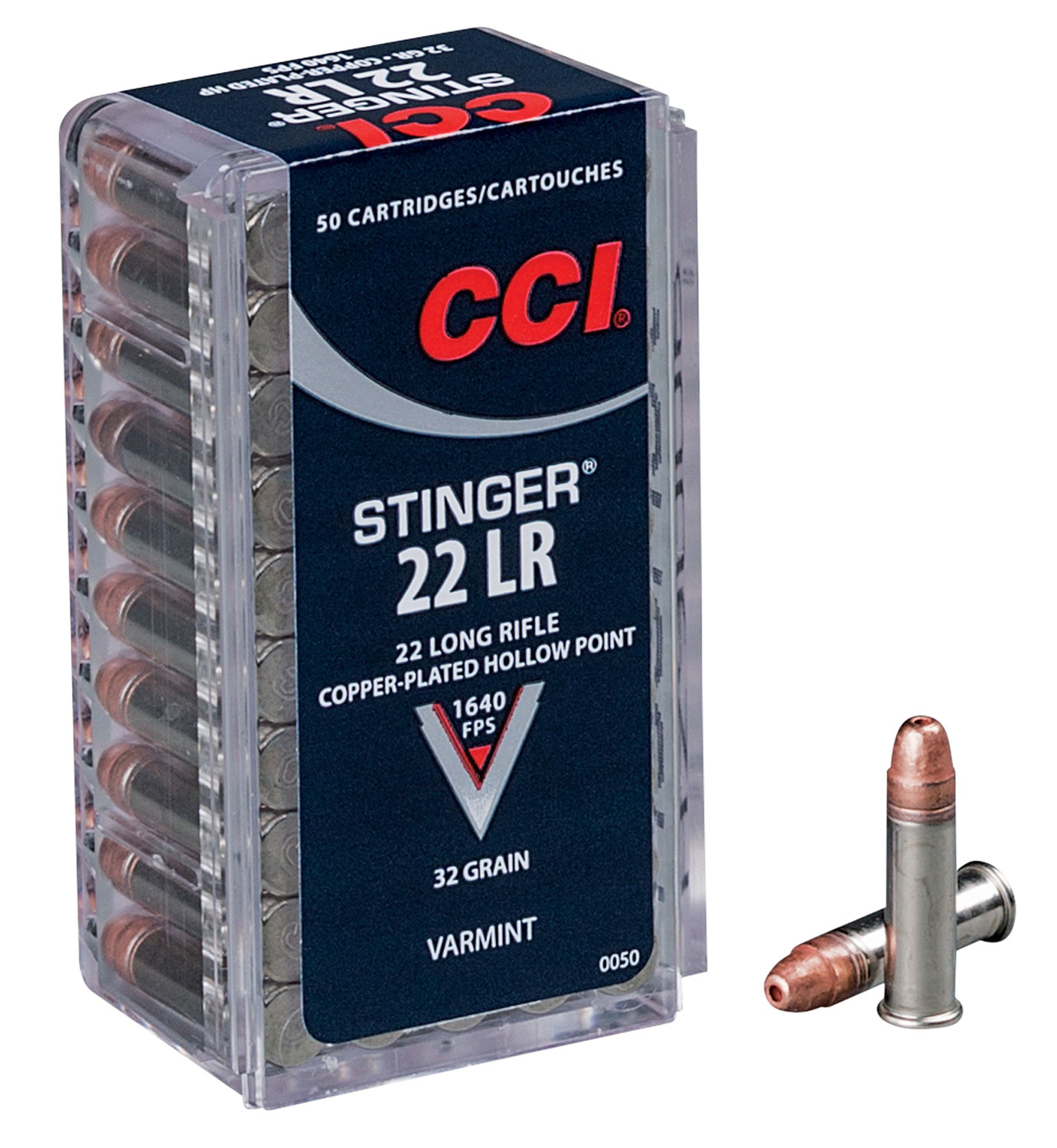 CCI 0050 Varmint Stinger 22 LR 32 gr Copper Plated Hollow Point (CPHP) 50 Box