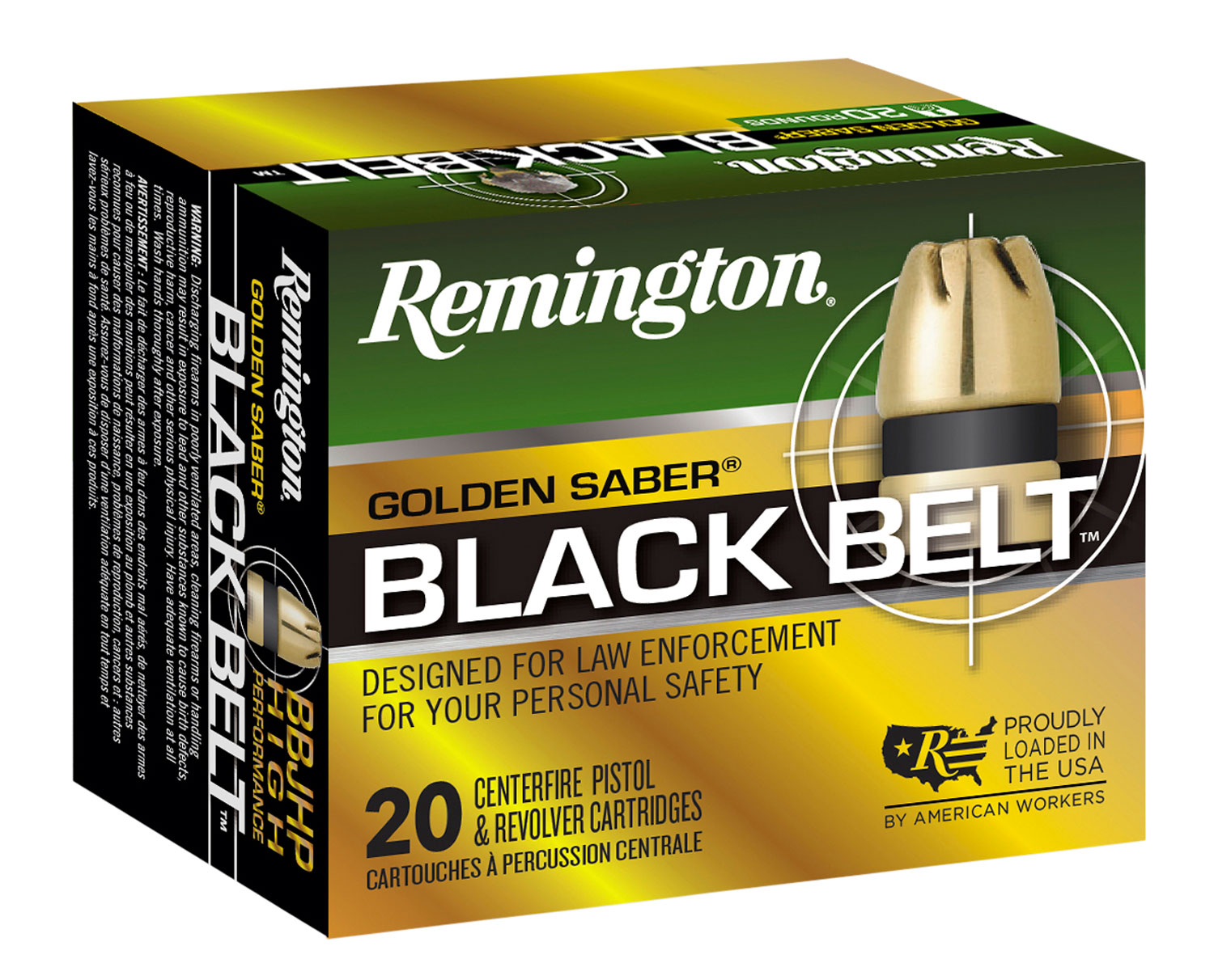 Remington Ammunition 29427 Golden Saber Black Belt 9mm Luger +P 124 gr Belted Brass Jacket Hollow Point