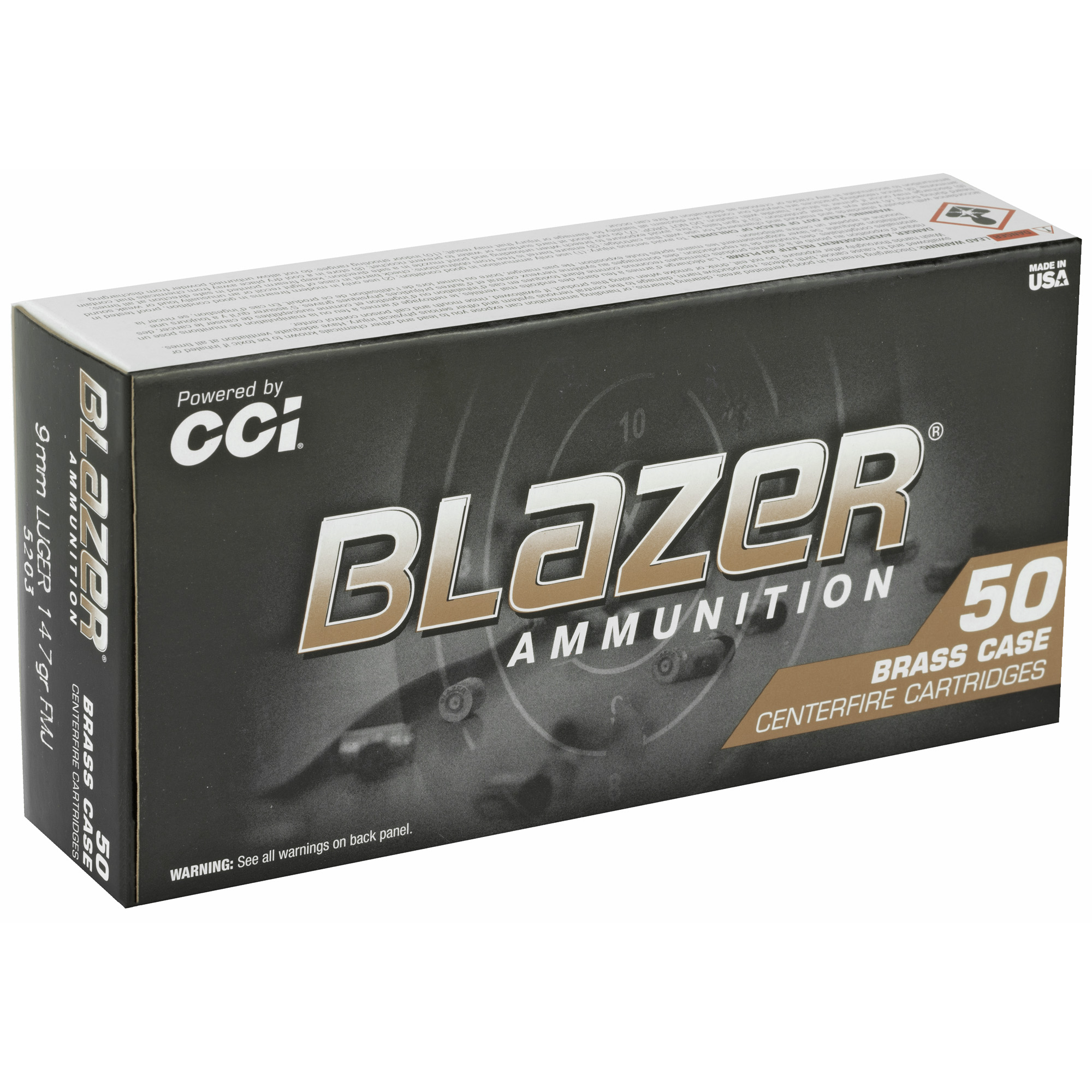 CCI 5203 Blazer 9mmLuger 147gr Full Metal Jacket 50 Per Box/20 Case