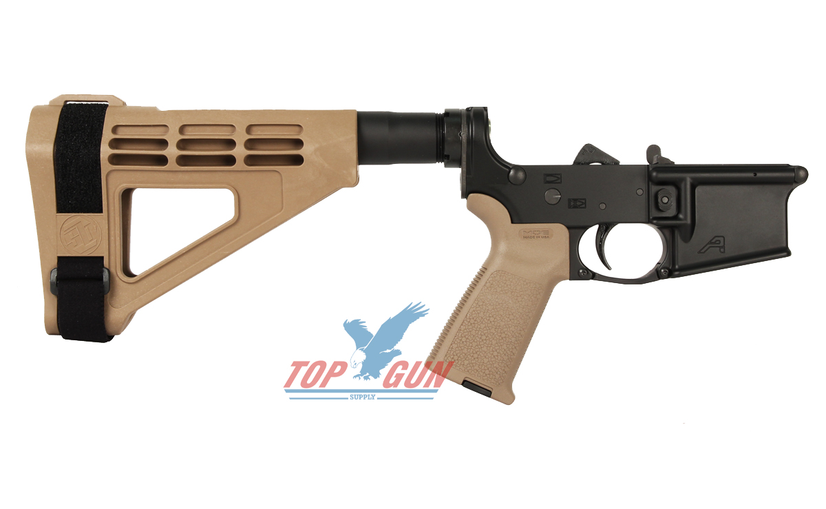 Aero Precision AR15 Pistol Complete Lower Receiver w/MOE Grip and SBM4 Brace - FDE