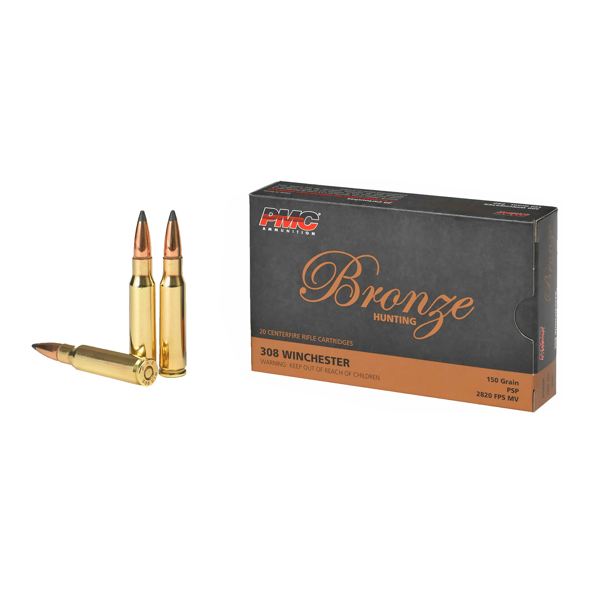 PMC 308SP Bronze 308 Win 150 gr Pointed Soft Point (PSP) 20 Bx/ 40 Cs