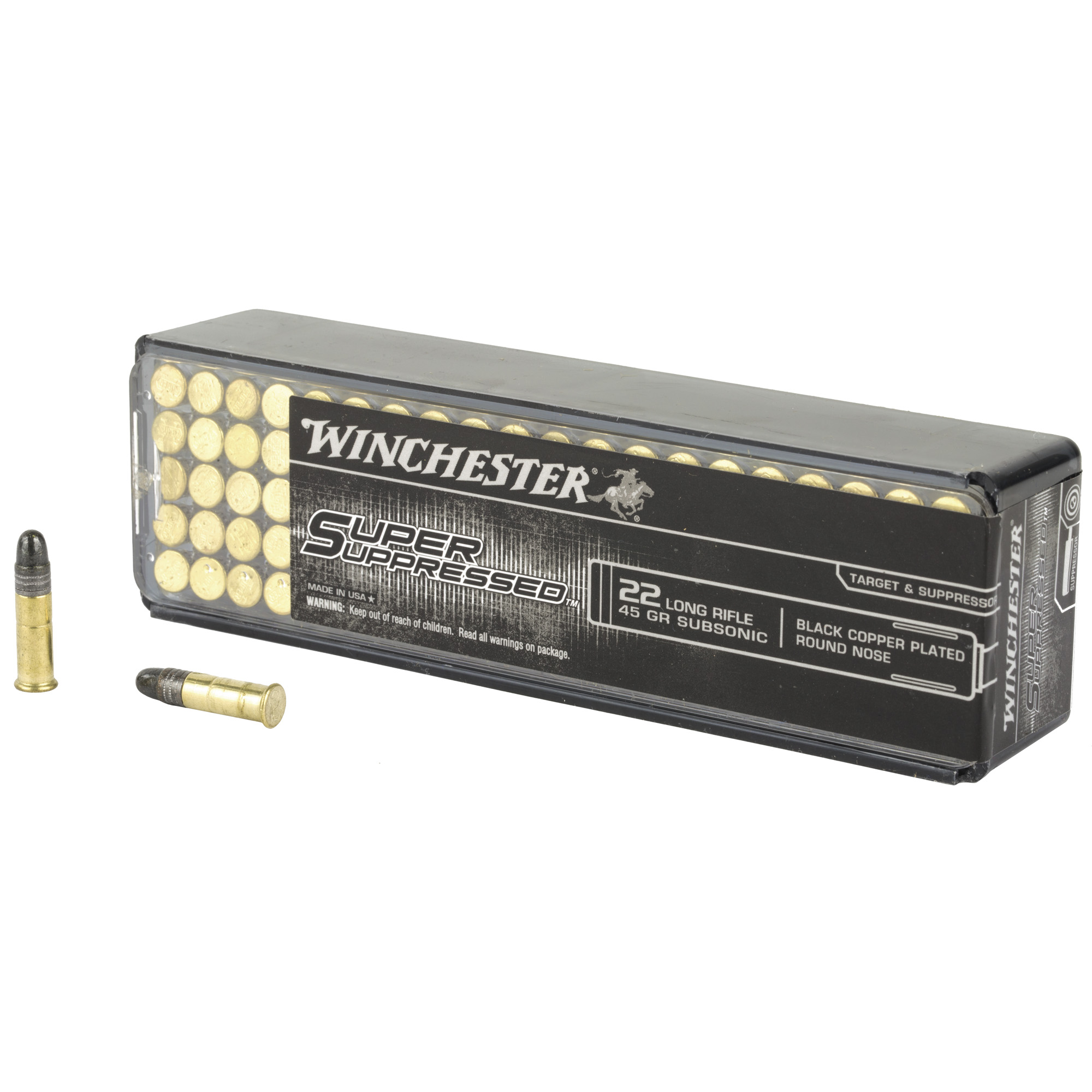 Winchester Ammo SUP22LR Super Suppressed 22 LR 45 gr Black Copper Plated Round Nose 100 RD