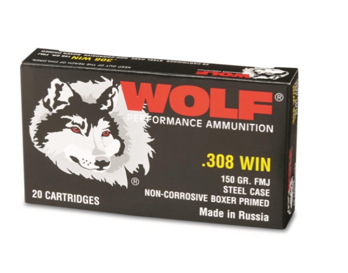 Wolf 308 Winchester 150GR. FMJ Steel - 20RD