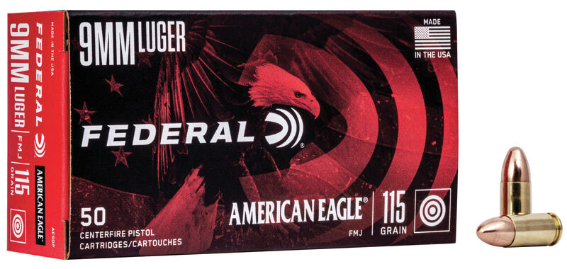 Federal American Eagle 9mm Luger 115 GR. FMJ - 50RD Federal American Eagle 9mm Luger 115 GR. FMJ - 50RD