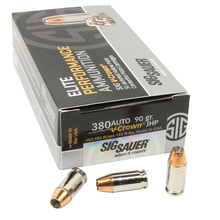 Sig Sauer .380 Auto 90 GR. Elite V-Crown JHP - 50RD Sig Sauer .380 Auto 90 GR. Elite V-Crown JHP - 50RD