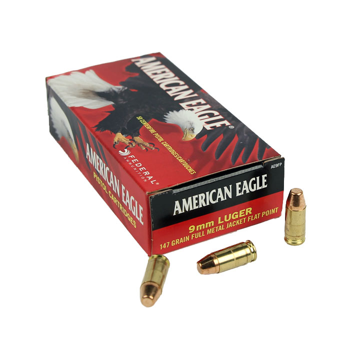 Federal American Eagle 9mm Luger 147 GR. FMJ-FP - 50RD Federal American Eagle 9mm Luger 147 GR. FMJ-FP - 50RD
