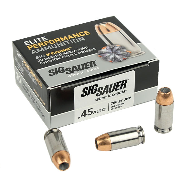 Sig Sauer 45acp 200 Gr Elite V Crown Jhp 20rd Top Gun Supply