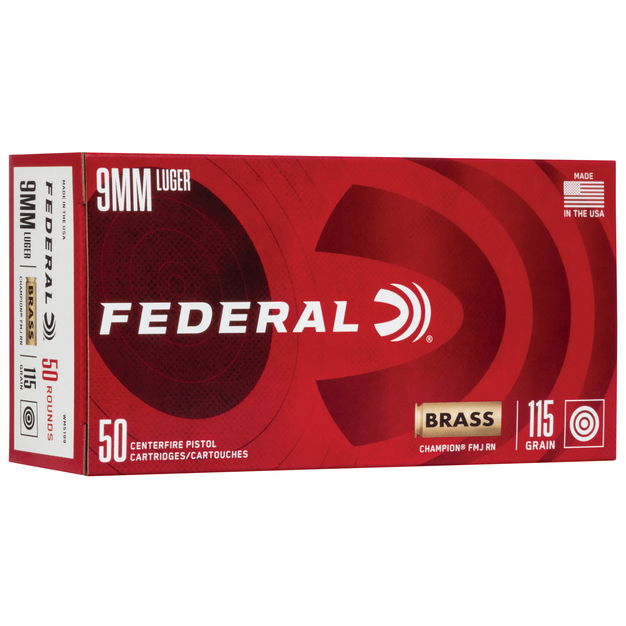 Federal  9mm Luger, 115gr FMJ - 50RD