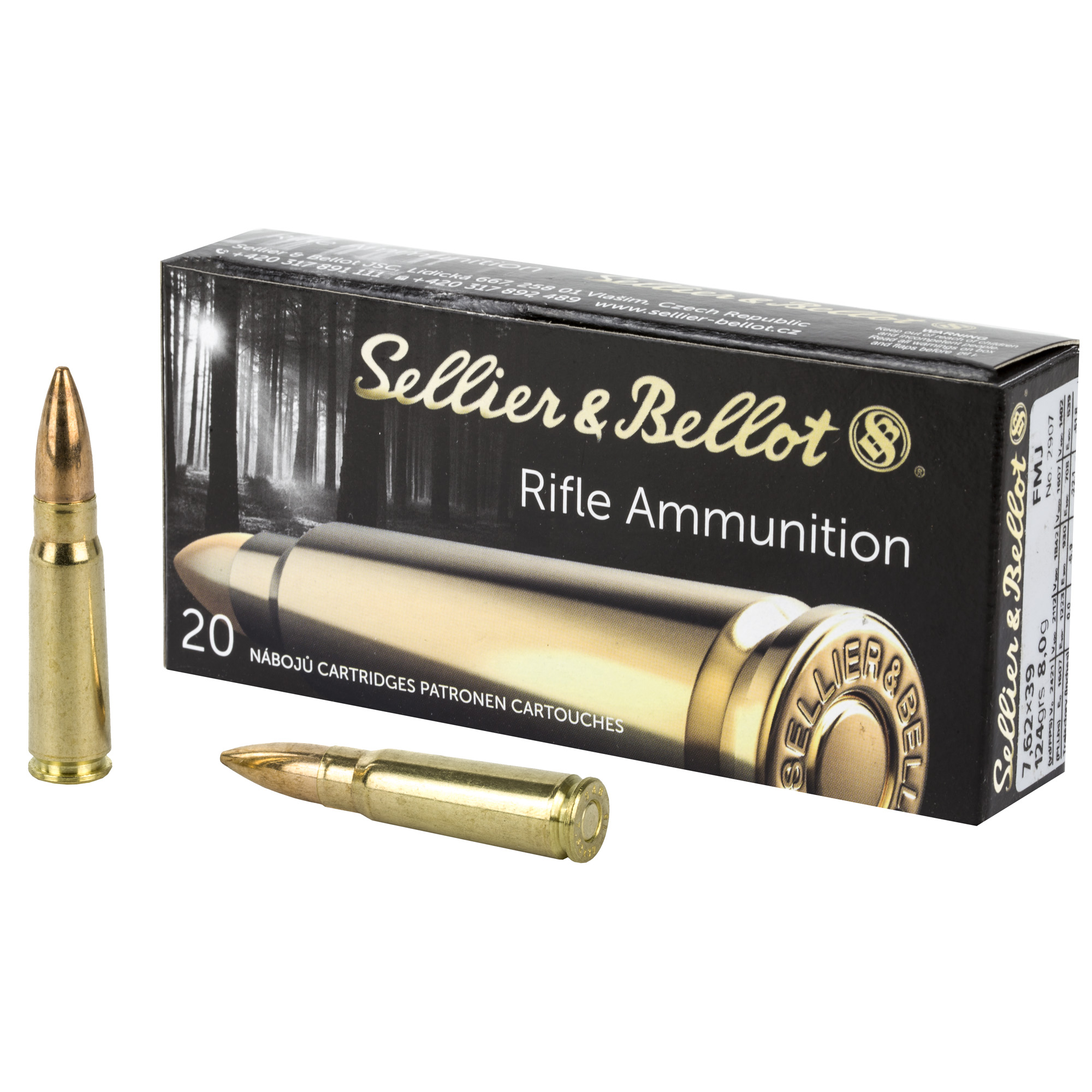 Sellier & Bellot 7.62x39mm 124 GR. FMJ - Brass Case - 20RD